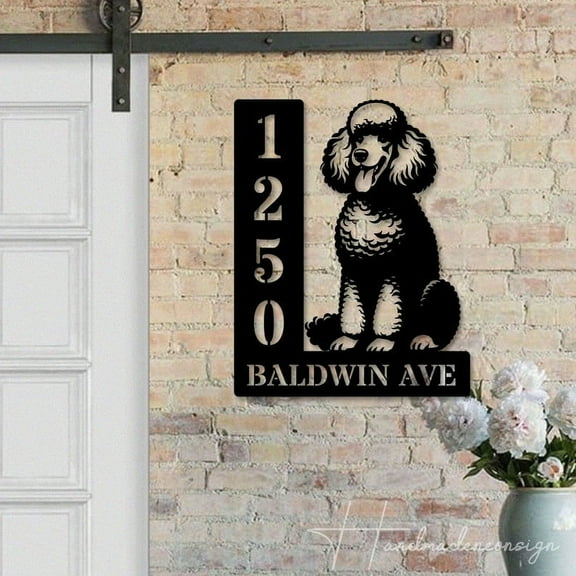 Handmadetneonsign Poodle House Number Metal Wall Art LED Light - Personalized Dog Sign Home Decor 59879