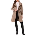 thumbnail image 2 of INSPIRE CHIC Double Breasted Pea Coat for Women Stand Collar Mid Long Trench Outwear Winter Coat with Belt M Dark Khaki, 2 of 6
