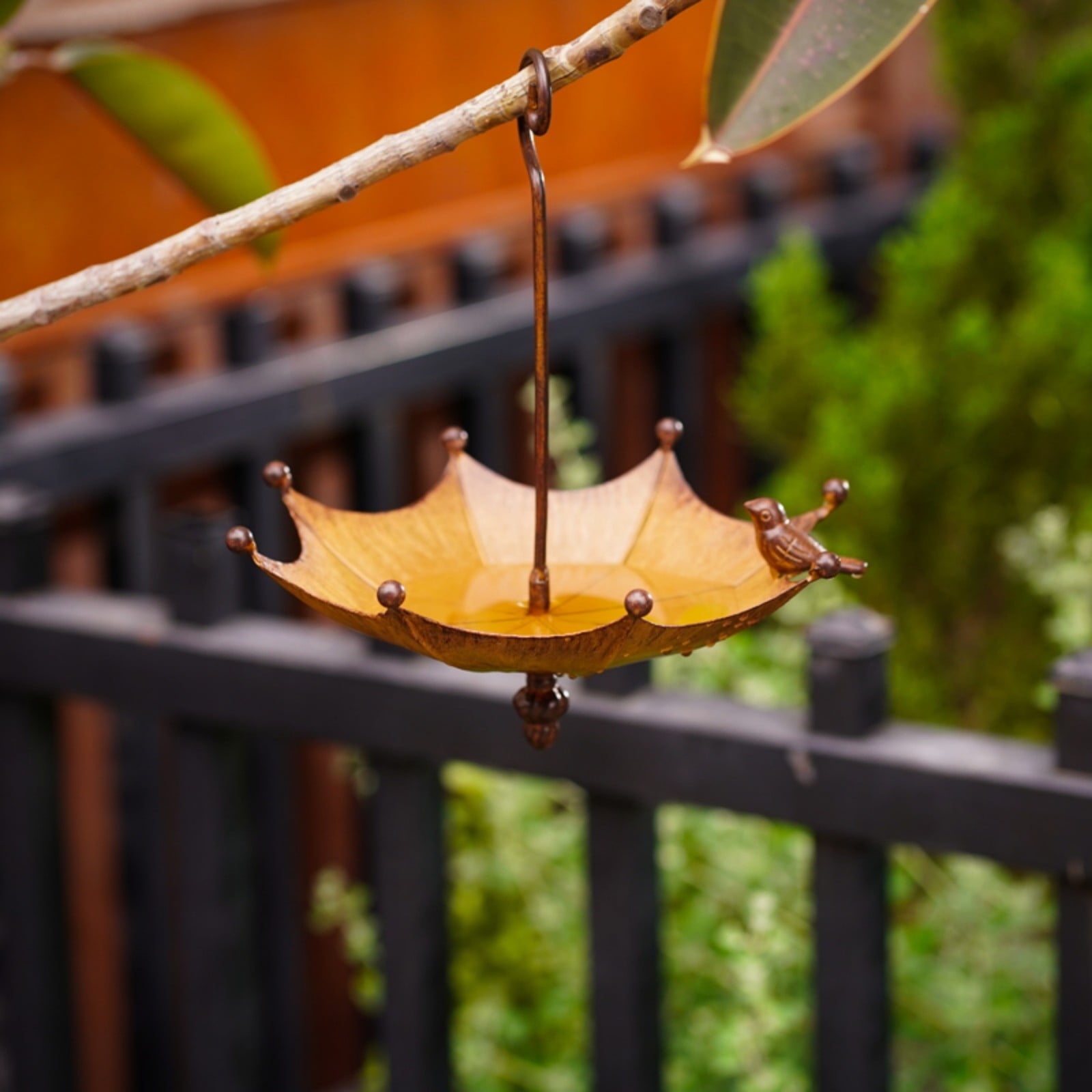 JilgTeok 2 Packs Umbrella Shaped Metal Bird Feeder for Garden Outdoor Decoration Attracts Hummingbirds and Wild Birds Rust Proof Iron Hanging Bird Trough