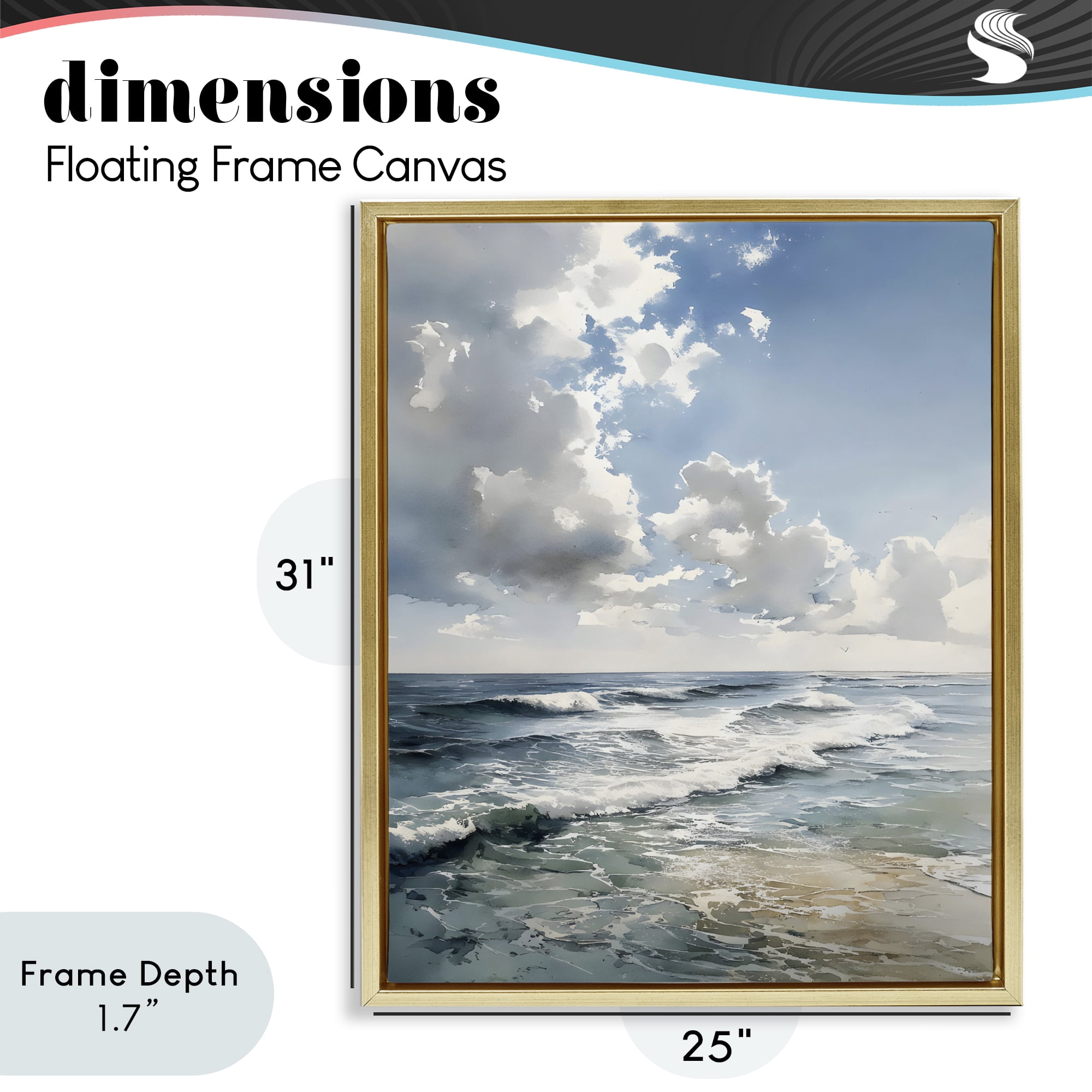 Stupell Industries Soft Waves & Clouds Gold Framed Floater Canvas Wall Art, design by Franklyn Gregory