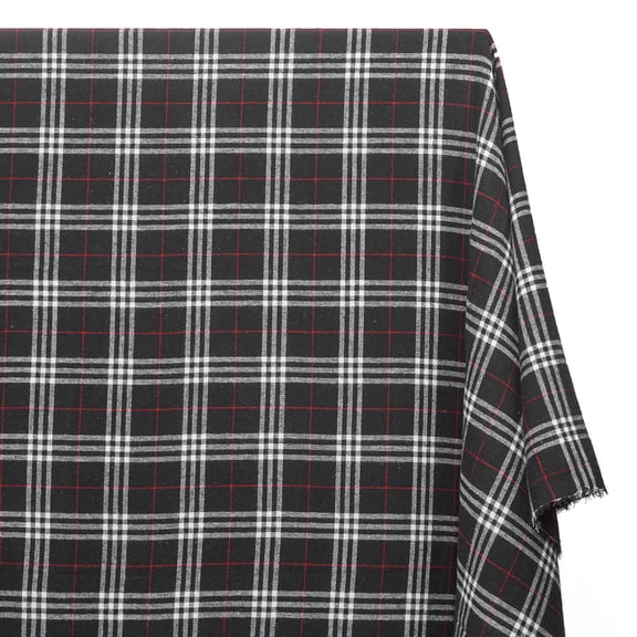 Flannel Brushed Hypoallergenic Cotton Tartan Plaid Geometric #17 Yarn Dyed Fabric By The Yard To Sew Apparel, Accessories, & Décor - Black / White (1 Yard)