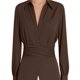 thumbnail image 3 of Blusa Informal de Mujer con Botones Al Frente, Cuello en V, Larga, Diseño Cruzado con Lazo, Ideal para el Trabajo Top Corto Elegante Marrón L, 3 of 7