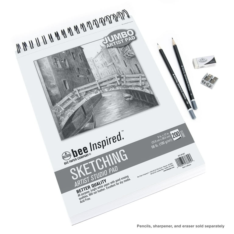 Bee Paper - 9 x 12 Studio Artist Sketching Pad, Spiral Bound, 200 Sheets,  68 lb. 100 GSM Paper