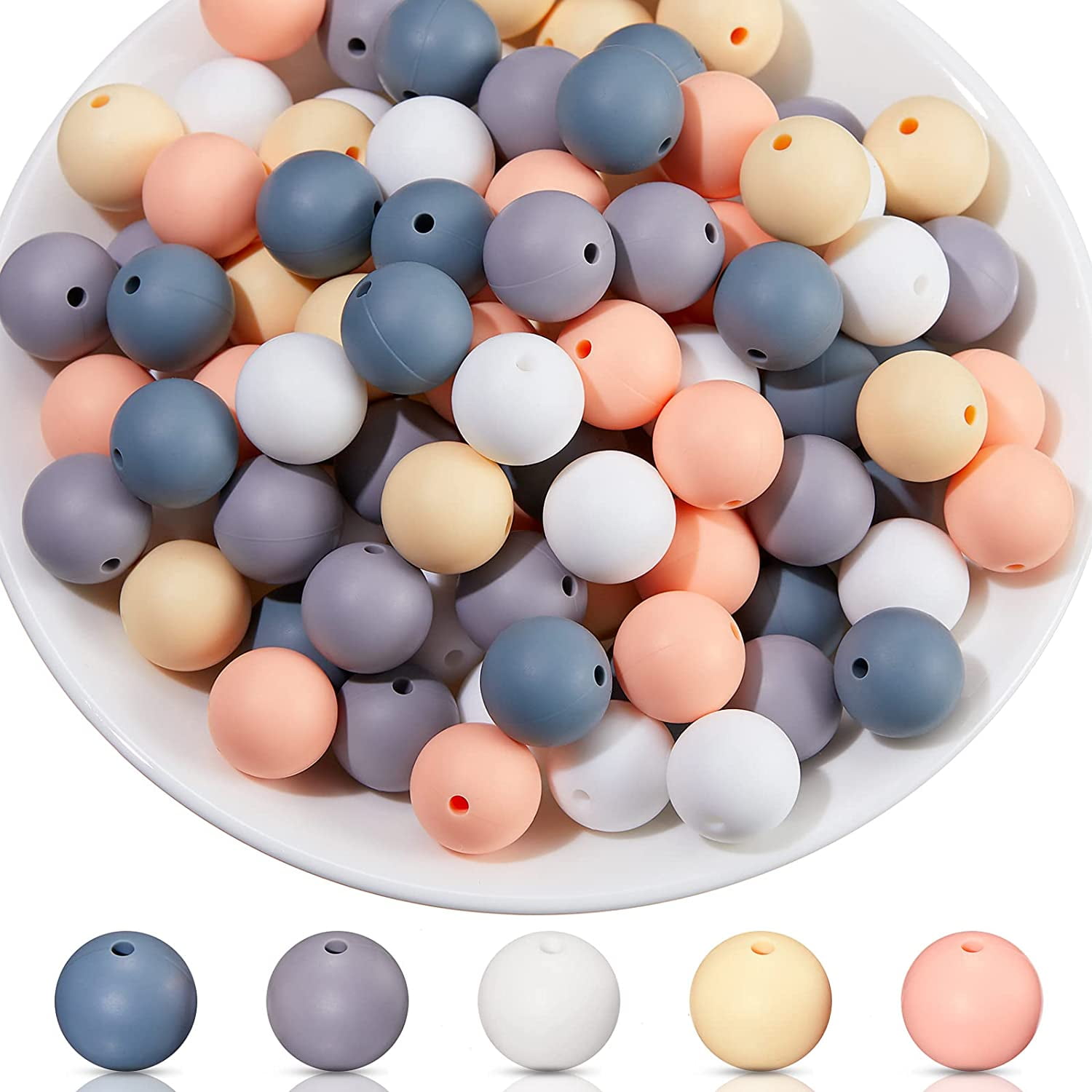 100 Pieces Silicone Beads 15mm DIY Necklace Bracelet Beads Nursing Necklace Accessory DIY Bracelet Jewelry Silicone Beads Accessory (Bright Color)