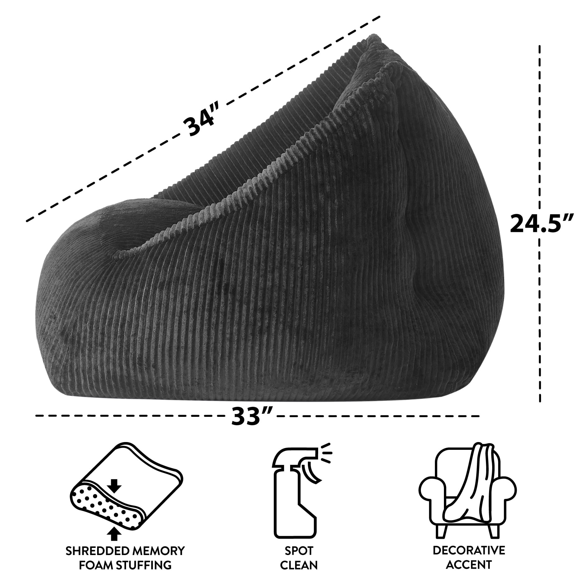 Mainstays by Becky G. & Alejandra Ribbed Plush Compressed Foam Chair, Black