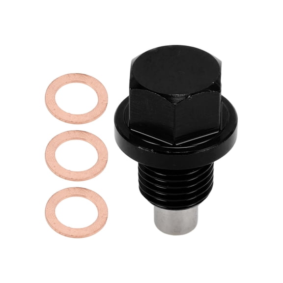 Unique Bargains M12*1.5 Magnetic Oil Drain Plug Aluminum Alloy Oil Pan Drain Bolt Screw Thread Repair with 3 Pcs Copper Washers Black 1 Pc
