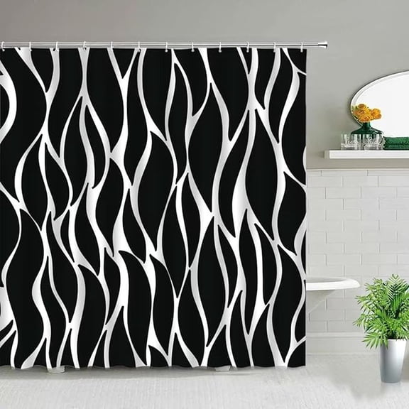 Black And White Stripes Print Shower Curtains, Fabric Polyester Waterproof Modern Bathroom Curtains Bath Decor With Hooks 54"W x 72"L