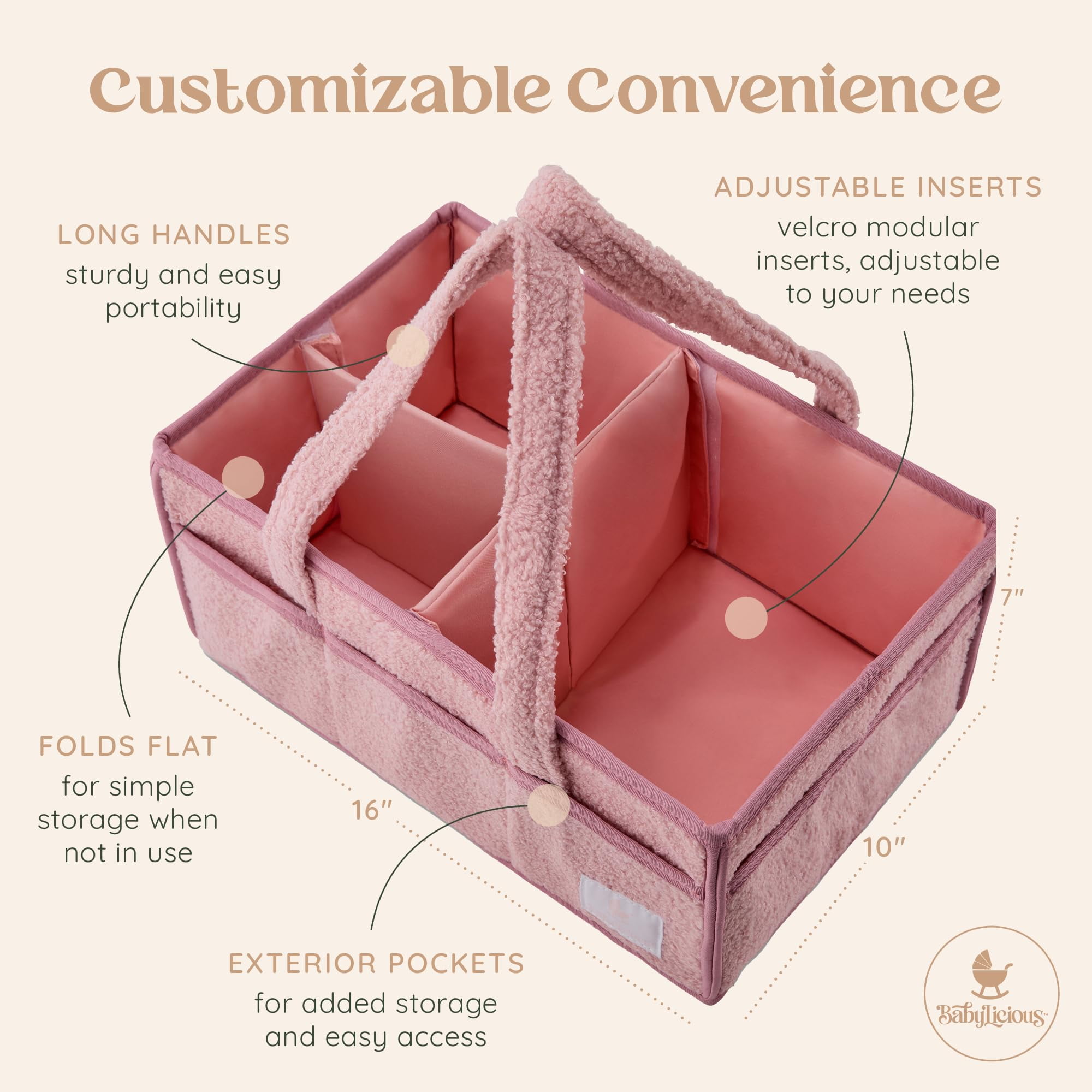 Babylicious Baby Diaper Caddy| Newborn Changing Table Organizer for Wipes and Diapers | - Blush Rose