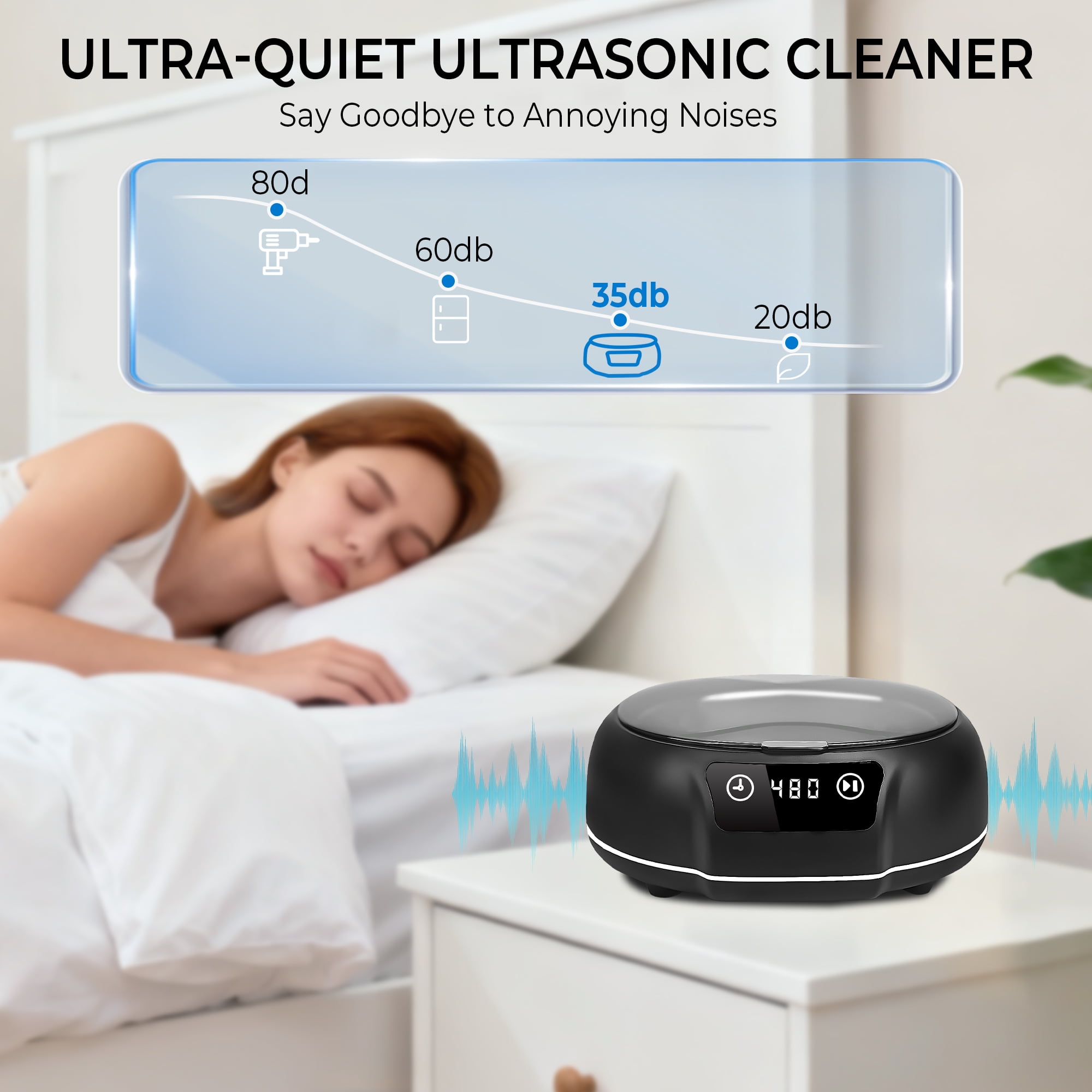 Bokyan Ultrasonic Jewelry Cleaner, 50 kHz Retainers Cleaner Machine 20 Oz Capacity with 304 Stainless Steel for Necklaces, Eyeglasses, Rings, Dentures, Black
