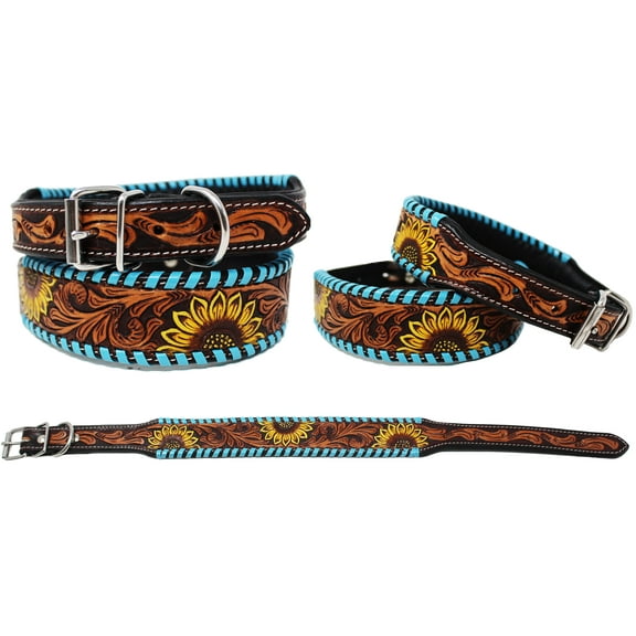 Large 21''- 25'' Challenger Leather Dog Collar Heavy Duty Floral Tooled 60FK34