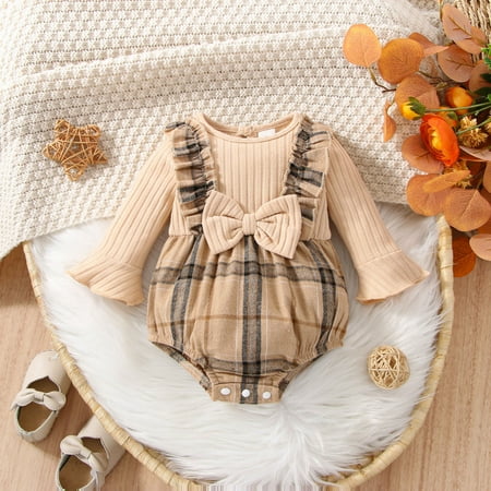 

NIUREDLTD Baby Girl Clothes Set Long Sleeve Plaid Prints Girls Bodysuit Rompers Jumpsuit Set