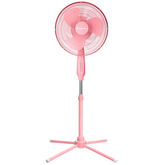 Ventilador de pedestal Comfort Zone de 16" oscilante de 3 velocidades, rosa