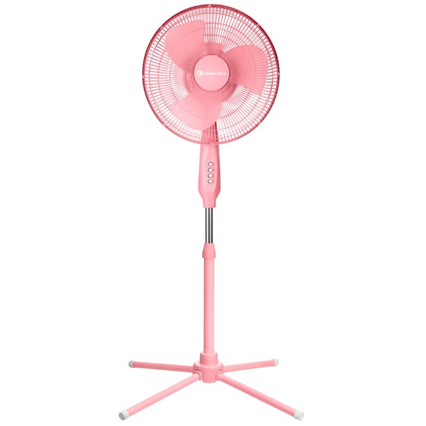 Ventilador de pedestal Comfort Zone de 16" oscilante de 3 velocidades, rosa