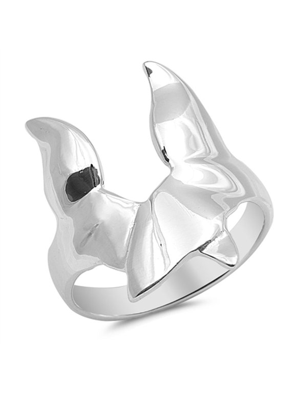 Unique Overlapping Whale Tails Ocean Animal Ring .925 Sterling Silver Band Jewelry Female Size 8