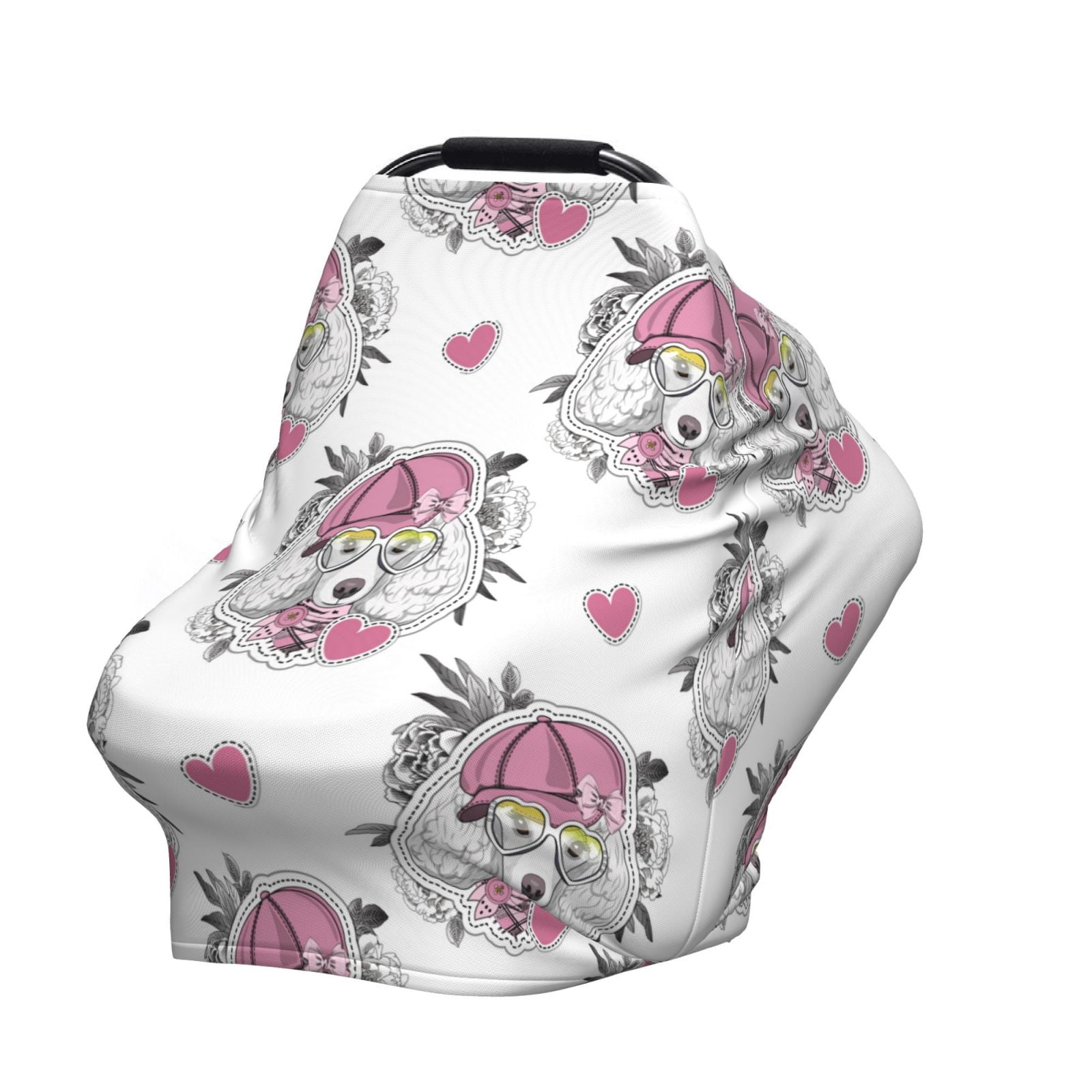 Fotbe Cartoon Poodle Dog Pattern Car Seat Covers for Babies, Nursing Breastfeeding Cover Carseat Canopy, Soft Stretchy Carrier Cover