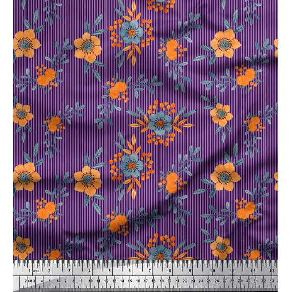 Soimoi Cotton Jersey Fabric Stripe,Leaves & Flower Fabric Prints By Yard 58 Inch Wide