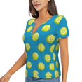 thumbnail image 2 of Wukai Ball Tennis Casual V-Neck Graphic Tees for Women: Lightweight and Breathable Summer Tops with Stylish Design-Large, 2 of 8