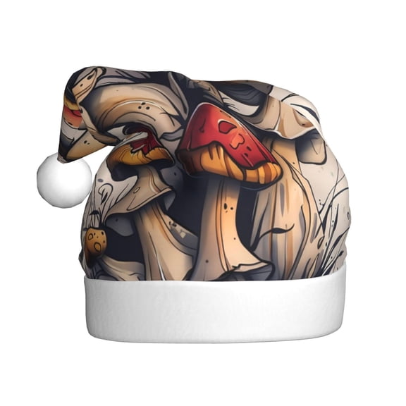 Kowoue Cute Forest Mushrooms Pattern Santa Hat Christmas Hats for Adults, Holiday Unisex Velvet Comfort Xmas Hat for Women Men