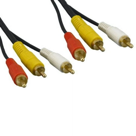 Kentek 50 Feet FT RCA YRW yellow red white gold plated connector male to male M/M cable cord for video audio for PC TV monitor entertainment system