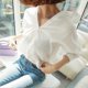 thumbnail image 4 of Vintage White Blouses Women Sexy Hollow Out Backless Lace Blouse Fashion Office Casual Loose Cotton Shirts Tops, 4 of 4