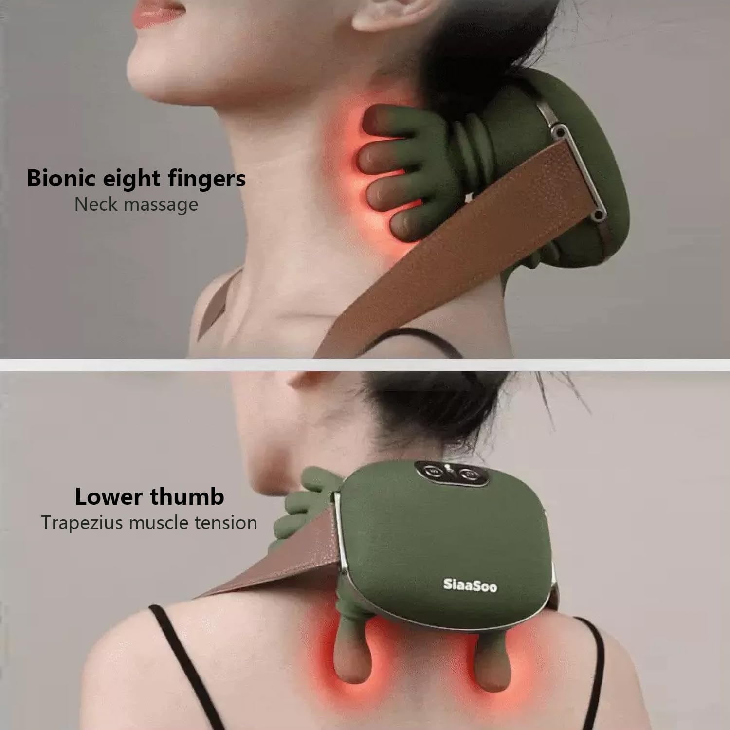 Siasoo Neck Massager 2025, with Heat Electric Shoulder & Cervical Massage for Pain Relief deep Tissue Massage Heated for Neck, Back, Shoulder-Green