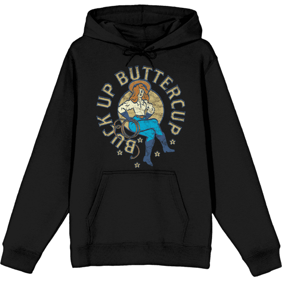 Buck Up Buttercup Adult Black Long Sleeve Hoodie-Medium
