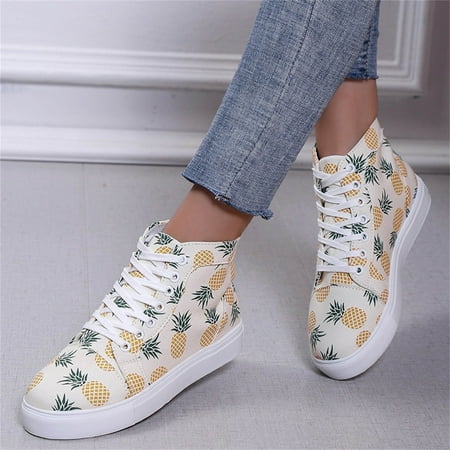 

Cathalem Fashion Women Casual Shoes Flat High Top Lace Strawberry Pineapple Pattern Casual Comfortable Flat Narrow Sandals Women A 7.5