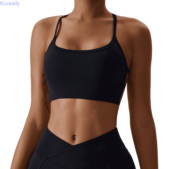 Kureaily Women's Sports Bra Padded Crossed Back Bustier Without Underwire Spaghetti Straps For Yoga Fitness Womens Sports Bras