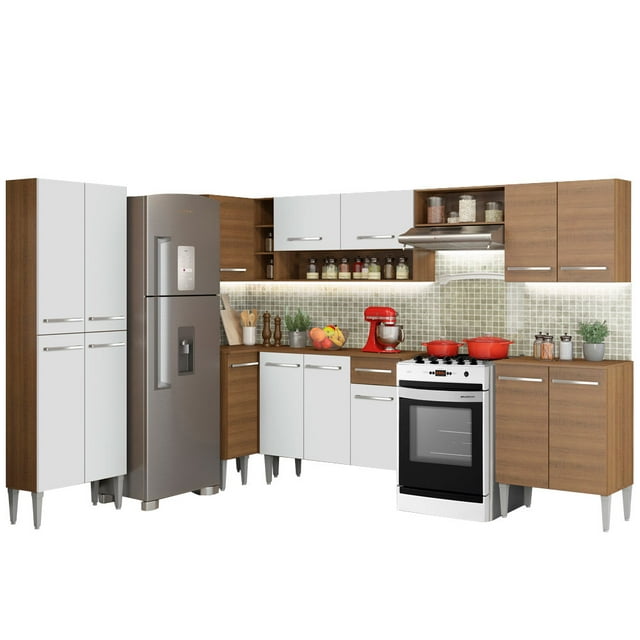 Cocina Integral Completa Esquinera 481cm Emilly Moon Madesa 01 - Marrón/Blanco Madesa GCEM481001