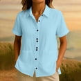 thumbnail image 6 of Women's Cotton Linen Shirt Button Down Rolled Short Sleeve Dressy Casual Blouses Loose Fit Summer Beach Tops (2XL, Sky Blue), 6 of 7