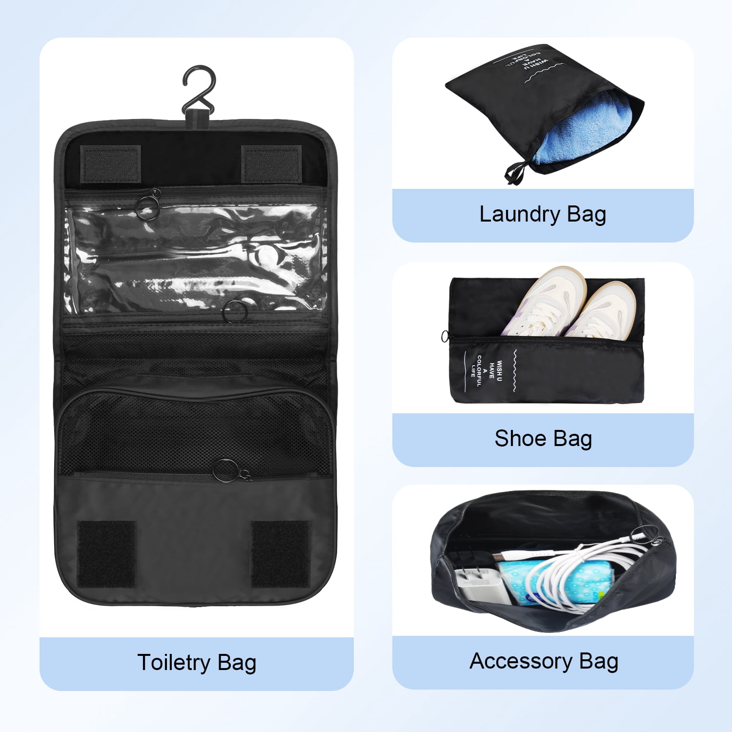 Packing Cubes for Travel,AILKIN 10 PCS,Compression Bags For Travel with Shoe&Hanging Toiletry Bag,Suitcase Travel Accessories Essentials Organizer Bags Packing Cubes for Luggage Compression,Black