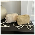 thumbnail image 3 of Granjero Gordo Bolso de mano tejido y bolsas de cosméticos, bolso de mano tejido elegante de playa de verano, bolso de hombro de 6,49 x 3,36 x 4,33 pulgadas (blanco), 3 of 5