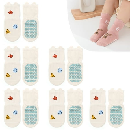 

6 Pairs Active Grip Ankle Socks - Cozy Warm Socks - Baby Toddler Infant Newborn Kids Boys Girls Non Slip/Anti Skid(White L)