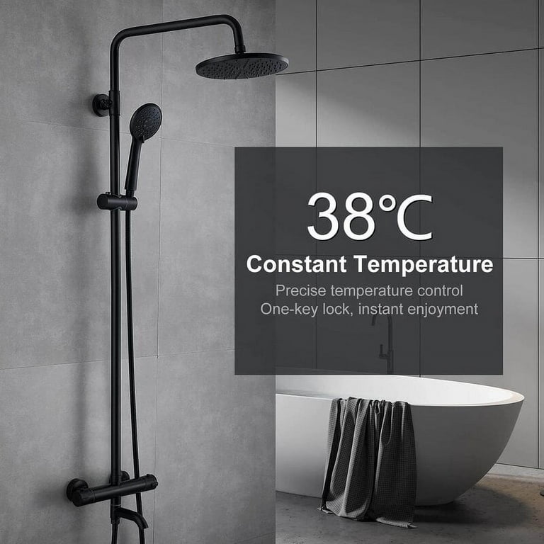 Gotonovo Exposed Shower System Thermostatic 8 inch Round Shower Head w —  gotonovo
