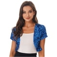 thumbnail image 2 of Zaldita Womens Sequin Jacket Open Front Blazer Casual Short Sleeve Bolero Shrug Cardigan Coat Blue One Size, 2 of 7
