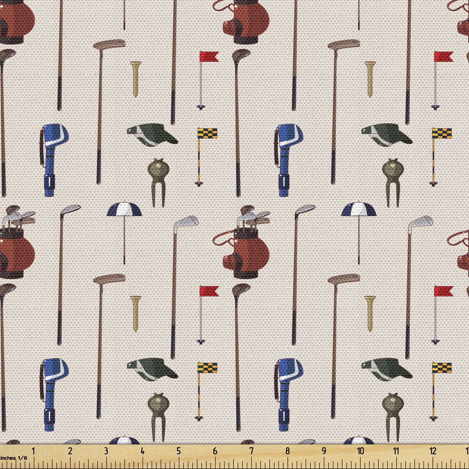 Golf Fabric by the Yard, Club and Ball Sport Theme Equipment Stroke