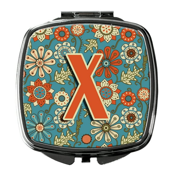 Letter X Flowers Retro Blue Compact Mirror CJ2012-XSCM