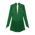 thumbnail image 5 of Yartina Women's Figure Ice Skating Dress Long Sleeve Shiny Rhinestones Sheer Mesh Ballet Dance Dark Green M, 5 of 7