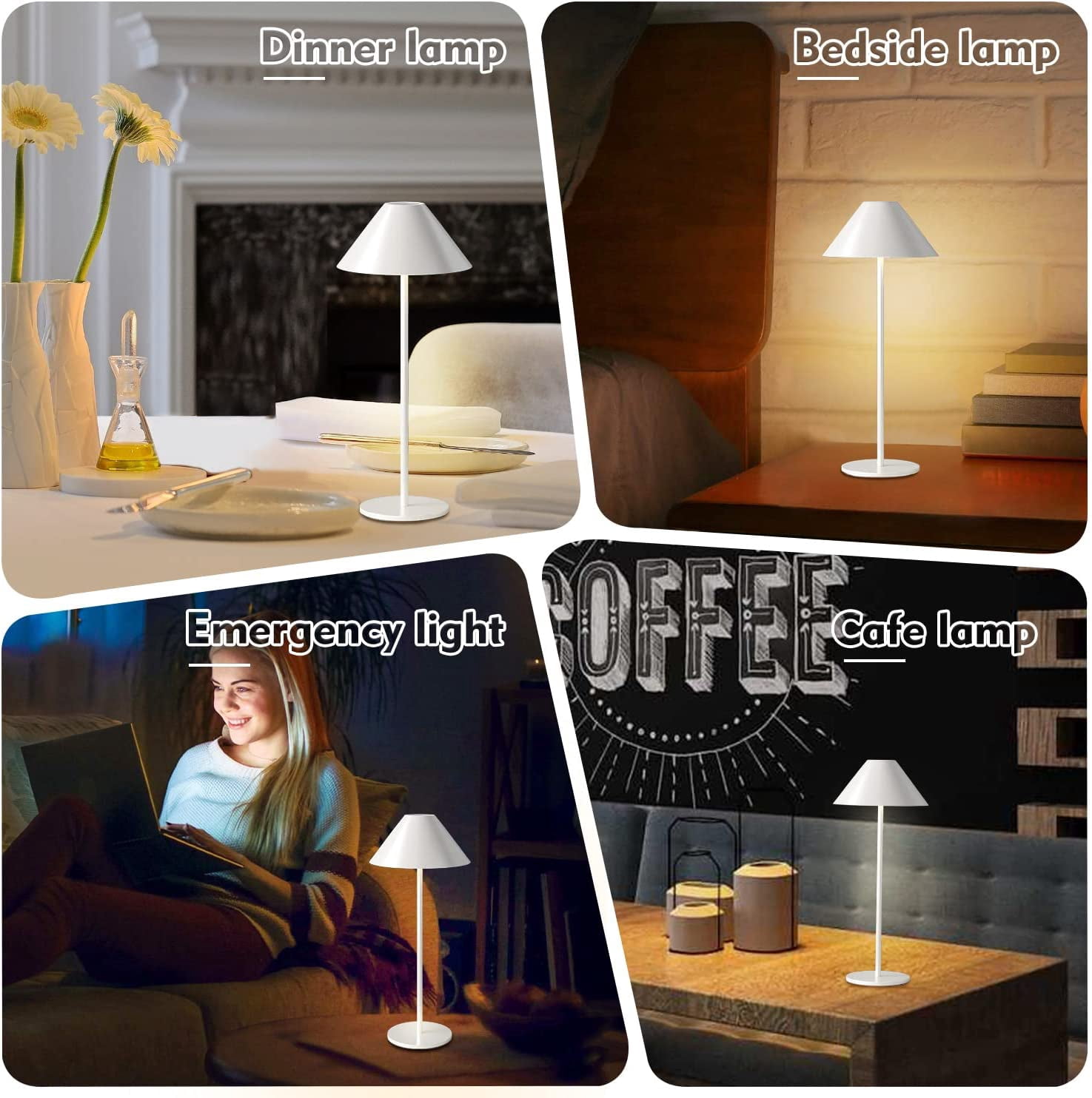 LED Cordless Dimmable Table Lamp, Long Lasting 4000mAh Rechargeable Battery Operated, 240LM, White，Pack of 2