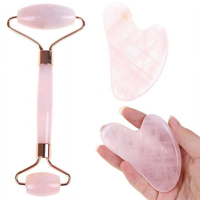 MesaSe Rouleau de Massage Facial Cristal Jade Rouleau Pierre Rose Naturelle Outil Beauté Peau