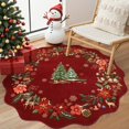 thumbnail image 2 of Moynesa 4' Christmas Round Rug, Washable Scalloped Christmas Area Rugs for Living Room, Soft Non Slip Xmas Tree Floral Circle Carpet Holiday Accent Rug for Bedroom Nursery, Red, 2 of 10