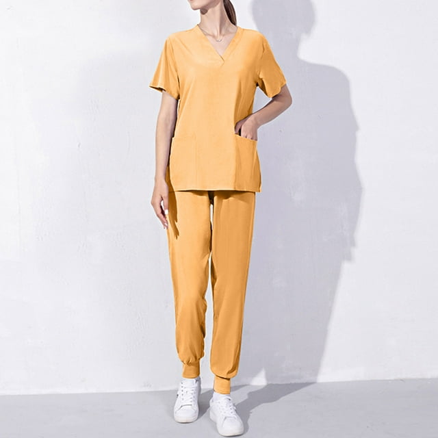 BVOFAR Ensemble de Blouses Médicales pour Femmes Col en V & Pantalons Jogger Uniforme Médical Extensible avec Poches