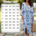 thumbnail image 6 of COEQINE Women's Bohemian Midi Dress 3/4 Sleeve Wrap V-Neck Casual Sundress, Loose Fit Linen-Like Calf Length Tunic Dress for Women, Machine Washable, Size S, Blue White Porcelain Floral, 6 of 6