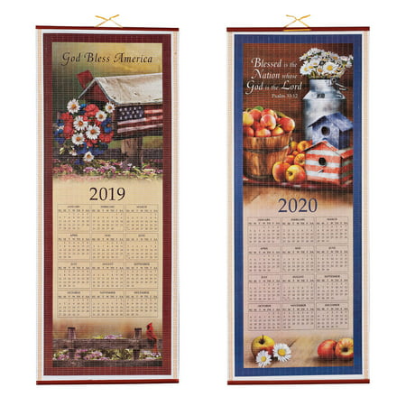 Dual-Sided 2 Year Scroll Calendar, Patriotic Country Design – Ideal for Small Spaces - Bamboo-Like Paper, 12 ½ in. by 33 (Best Calendar For Small Business)