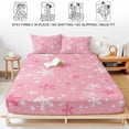 thumbnail image 5 of Twin Sze Fitted Sheet Set - Pink Snowflake Christmas 2 Piece Bedding Sets 16" Deep Pocket Fitted Sheet with 1 Pillowcase, Winter Xmas Snowflake Brushed Microfiber Hotel Luxury Bed Sheets, 5 of 9