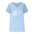 thumbnail image 3 of WREESH Women's Cotton Linen Graphic T-Shirts Summer Fashion V-Neck Batwing Sleeves Blue, 3 of 6