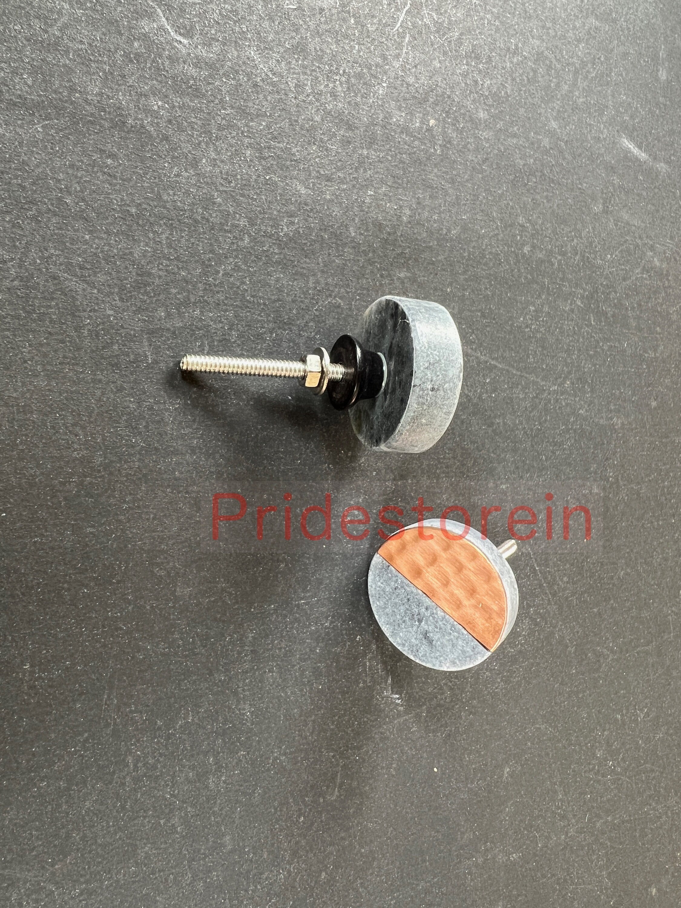 5 Marble Round and Sqaure Stone Brass Knobs, Grey Brown Color, Home Decor Cabinet Knobs for Furniture, Nuts & Bolts Included