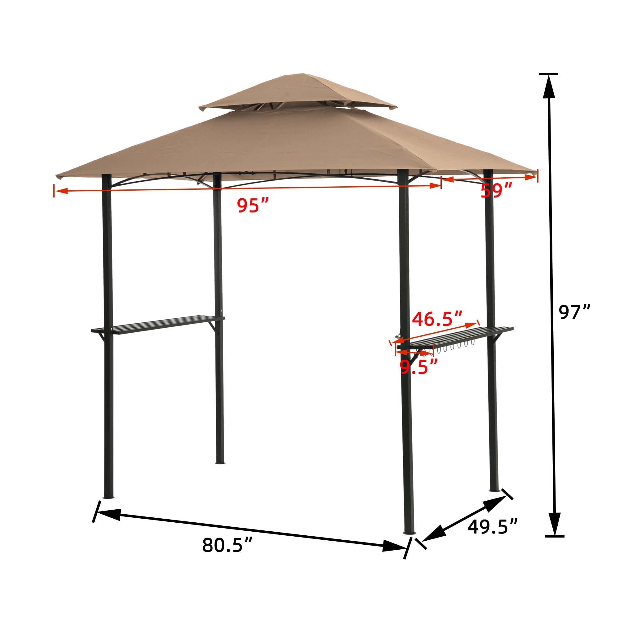 Aukfa 8'x 5' Outdoor Modern Steel Grill Gazebo with Hook and Bar Counters, Khaki