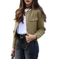 thumbnail image 2 of Chaqueta Blazer Corta para Mujer, Sin Cuello, con Botones, Estilo Casual de Negocios, Ideal para Otoño e Invierno. Marrón Oscuro S, 2 of 9