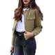 thumbnail image 2 of Chaqueta Blazer Corta para Mujer, Sin Cuello, con Botones, Estilo Casual de Negocios, Ideal para Otoño e Invierno. Marrón Oscuro XS, 2 of 9